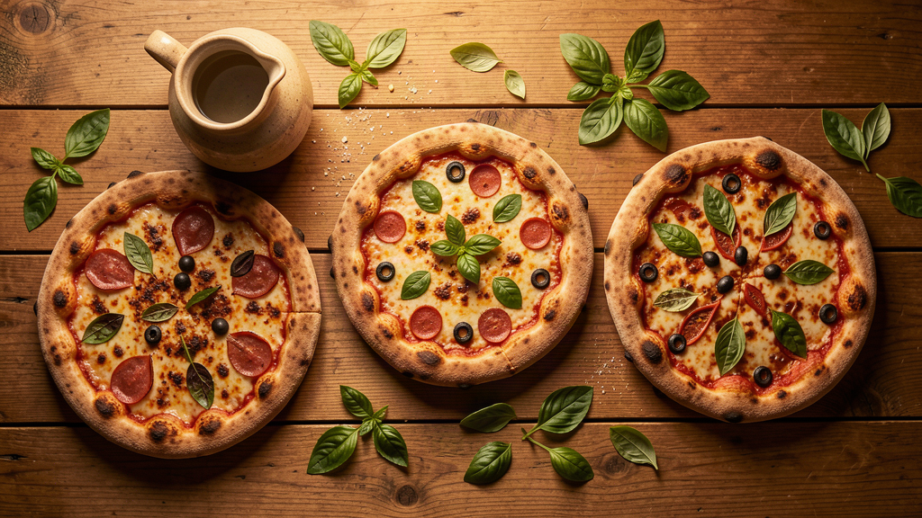 Assortment of artisan wood-fired pizzas